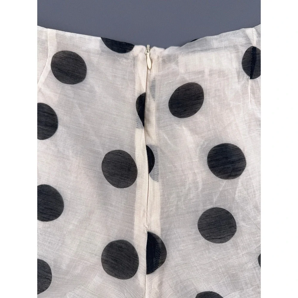 Zara Mid-Rise Pleated Polka Dot Shorts Cream Black Size Medium
